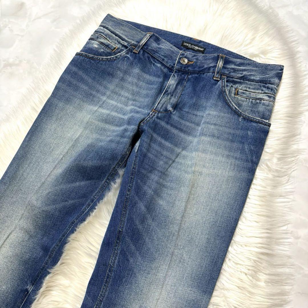 ルックブック掲載 ドルチェ&ガッバーナ レザーパッチ デニム パンツ ジーンズ