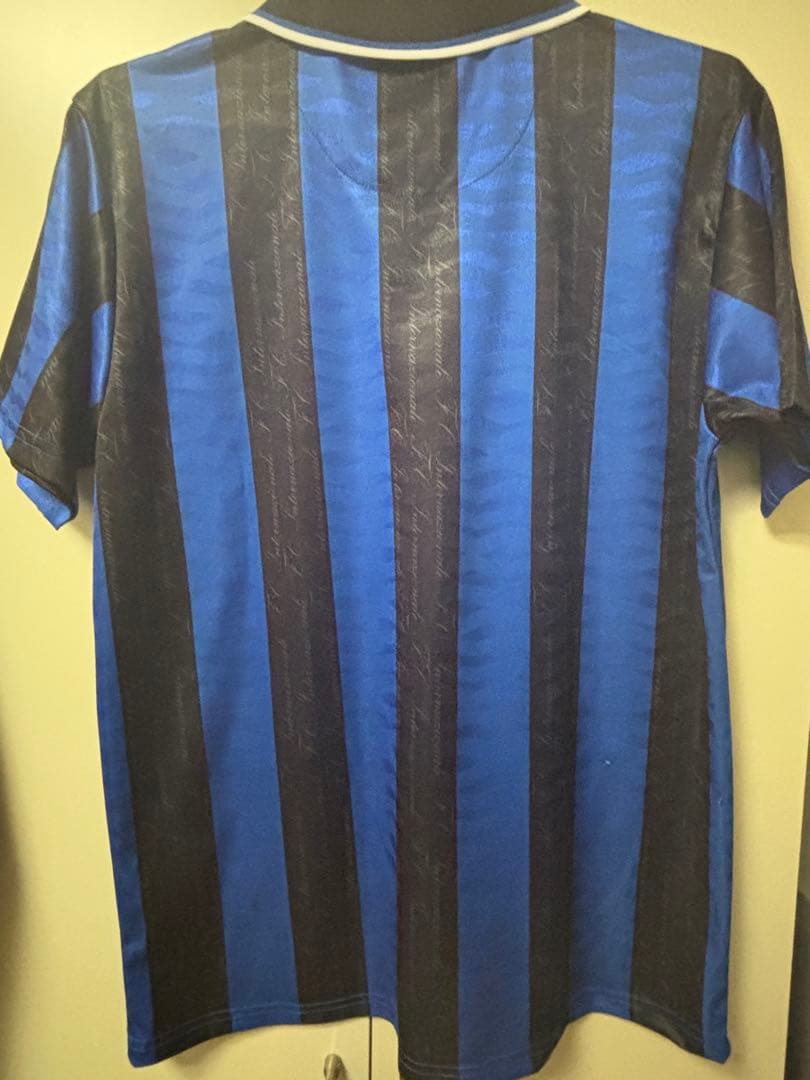 インテル 青黒ストライプ シャツ Mサイズ