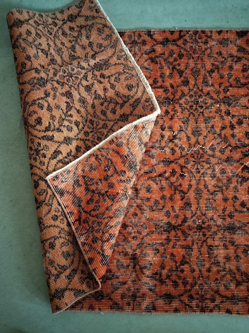 アプリコットカラーのオーバーダイラグ　ヴィンテージ　総フラワーNo.682