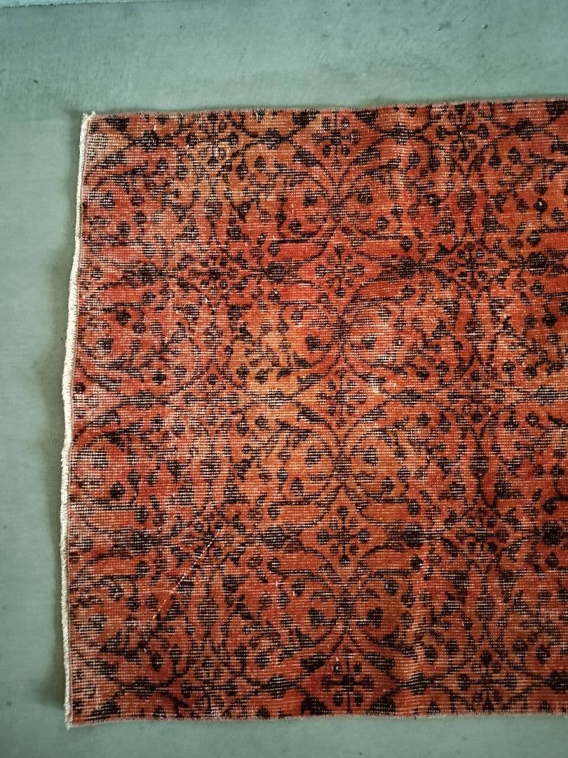 アプリコットカラーのオーバーダイラグ　ヴィンテージ　総フラワーNo.682