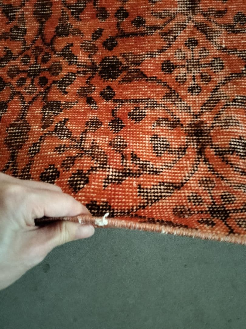 アプリコットカラーのオーバーダイラグ　ヴィンテージ　総フラワーNo.682