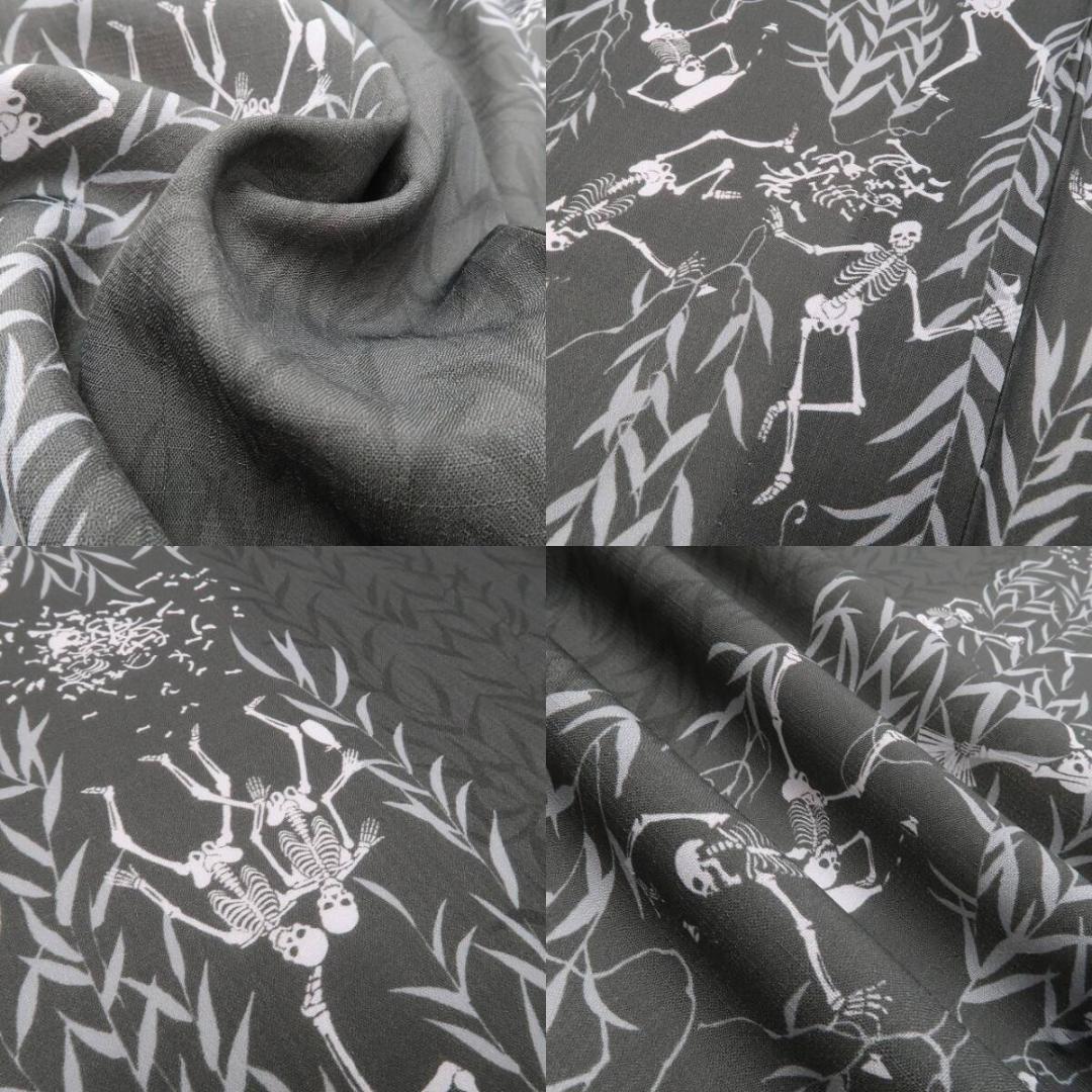 新品 撫松庵 セオアルファ 柳に骸骨 夏着物 仕付け糸付 小紋 浴衣 6475