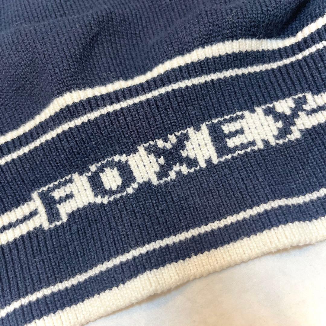 美品◆フォクシー ロゴ入りニットカーディガン ショート丈◇ネイビー フリーサイズ