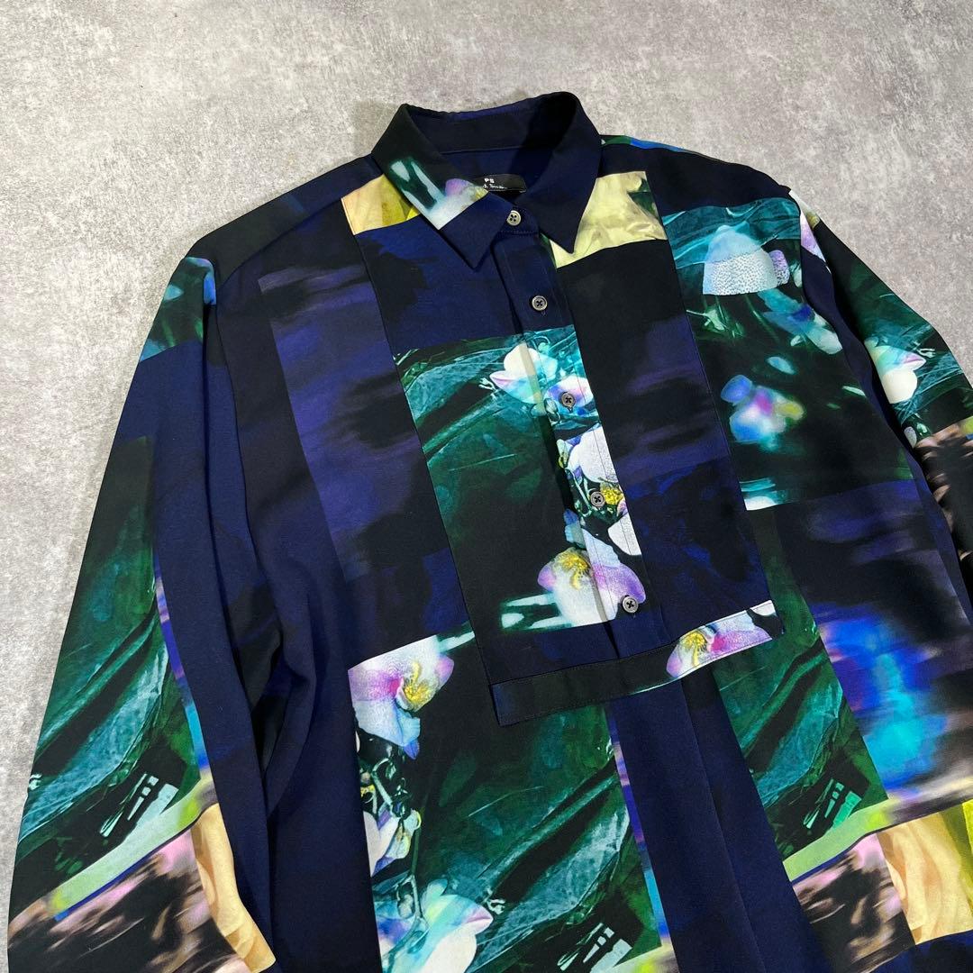 PS Paul Smith フォントモンタージュ　ロングシャツ　40 花　洗える