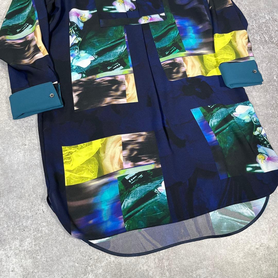 PS Paul Smith フォントモンタージュ　ロングシャツ　40 花　洗える