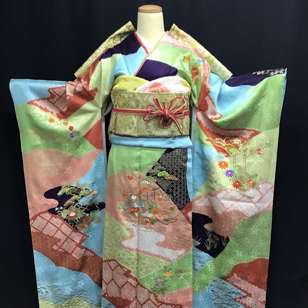 逸品 千總 京友禅 桶絞り 刺繍 絞り 振袖 川島袋帯フルセット