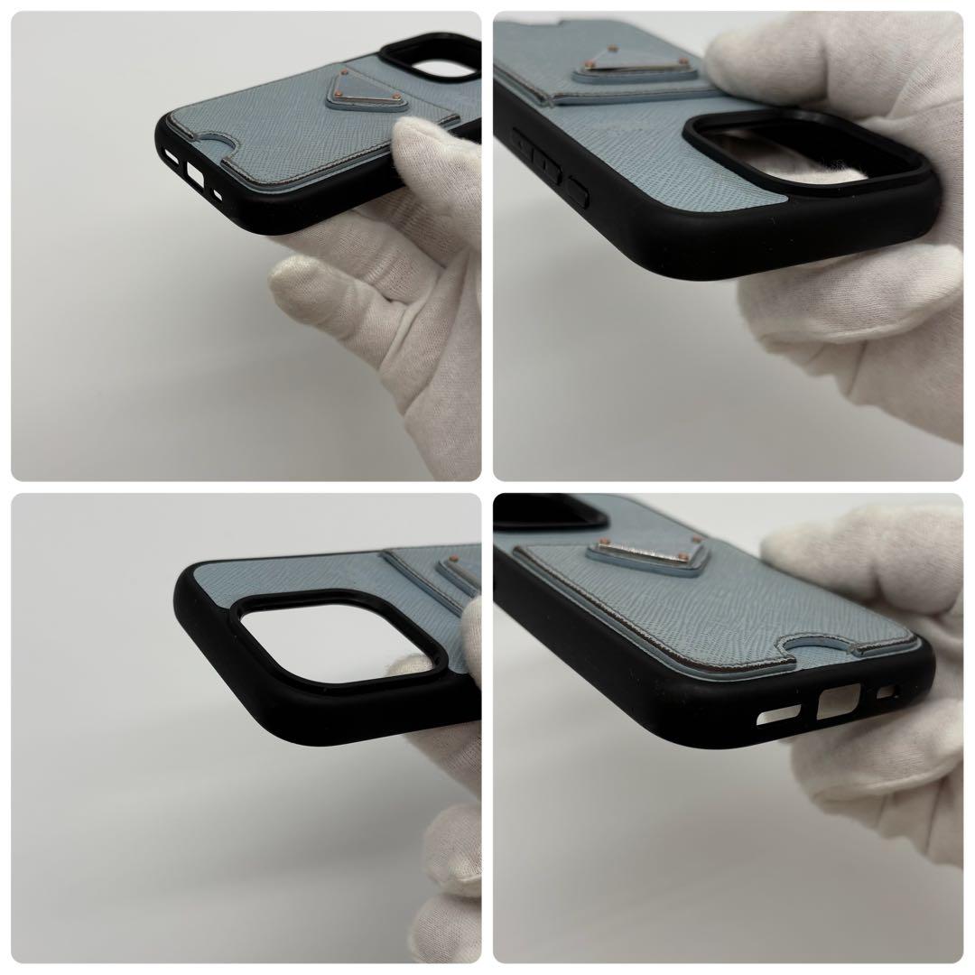 PRADA iPhone16pro ライトブルー　サフィアーノ　三角ロゴ