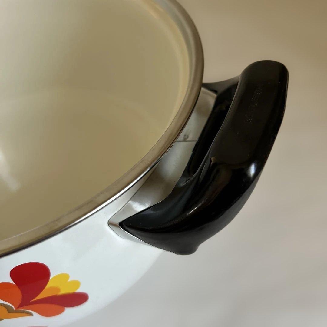 未使用 マルビシ 昭和レトロ フラワー柄　ホーロー両手鍋