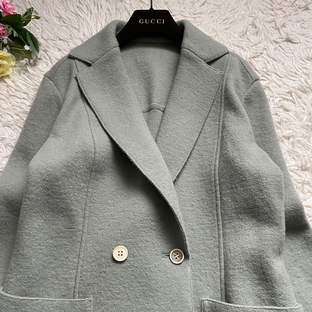 極美品■モラビト　高品質　ウール　コート　ダブルボタン　グリーン系　日本製