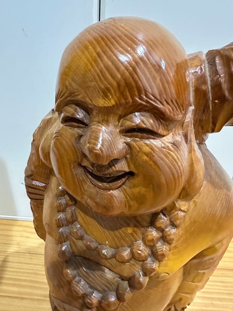 置物 布袋様　一本木彫刻 縁起物 開運　日本彫刻　58cm