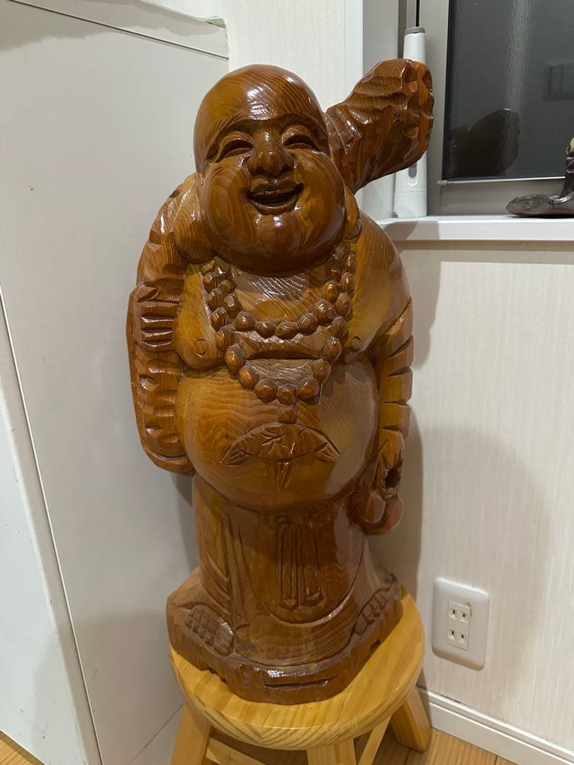 置物 布袋様　一本木彫刻 縁起物 開運　日本彫刻　58cm