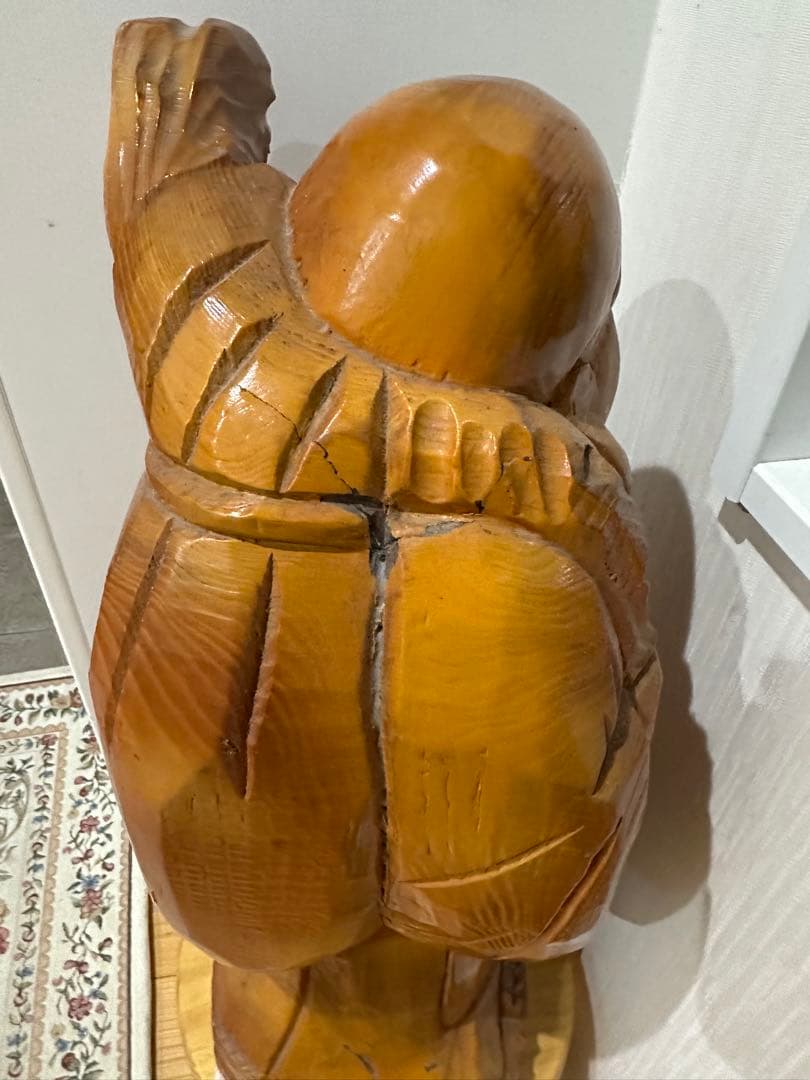 置物 布袋様　一本木彫刻 縁起物 開運　日本彫刻　58cm