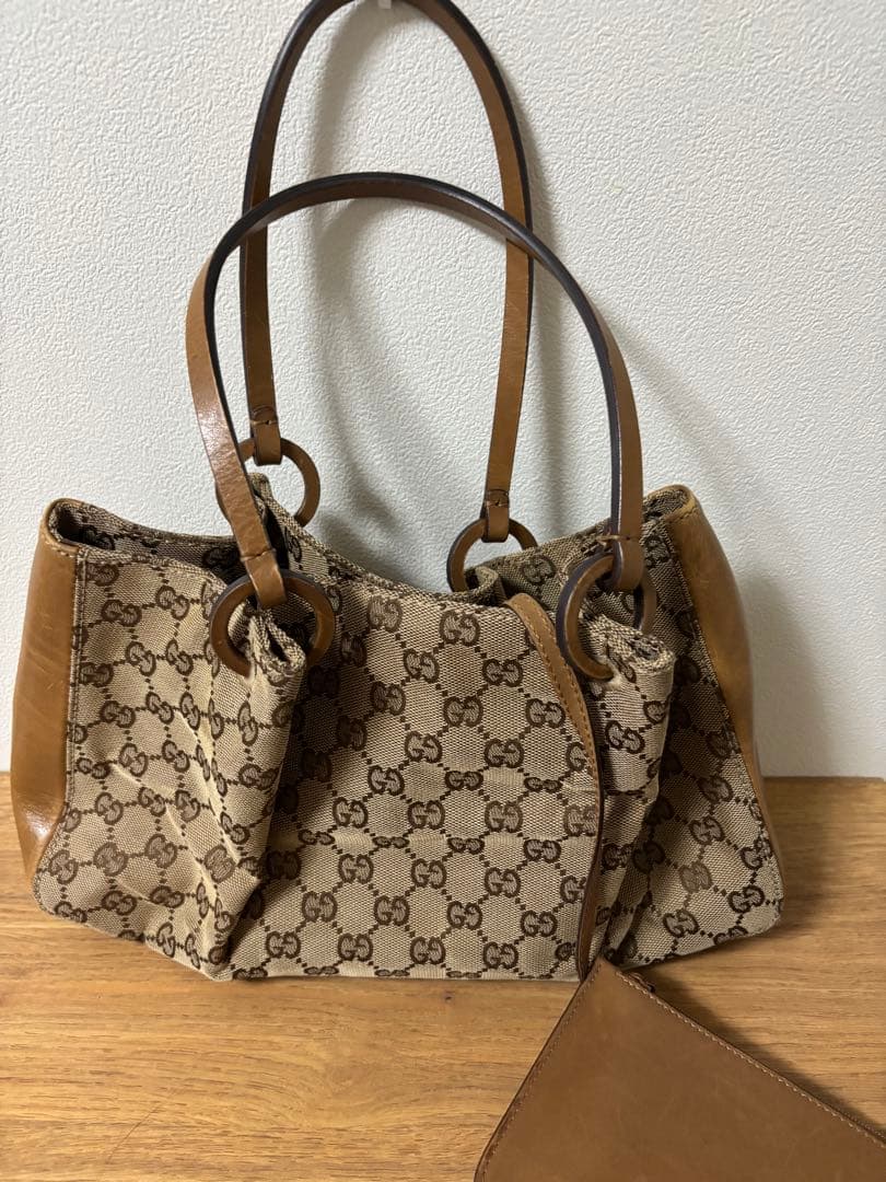 GUCCI レザーキャンバスバッグ