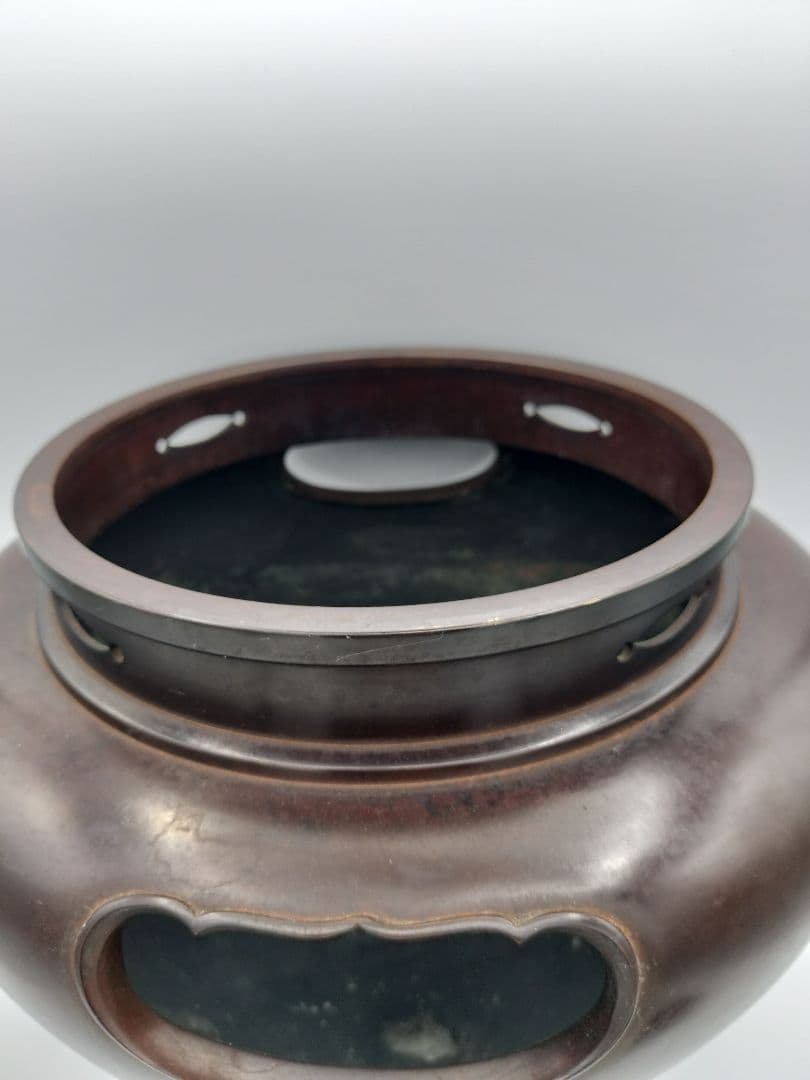 b505 唐銅 琉球風炉 田口霰釜添 釜谷浄越 木箱 茶道具 古物