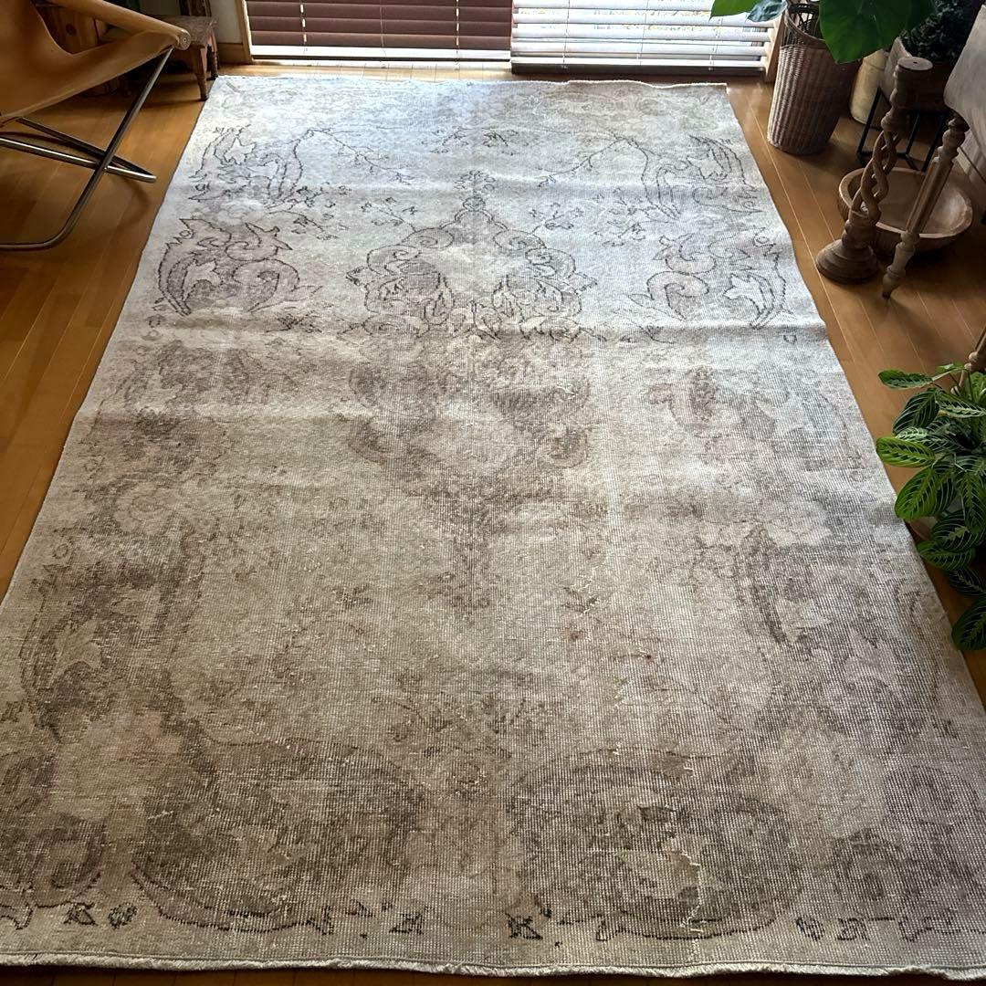 大判160×257 擦れシャビー　色むら　メダリオン　トルコヴィンテージラグ