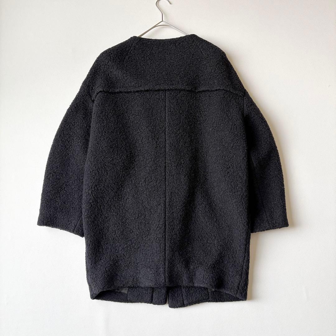 2953y美品　イザベルマラン　ノーカラーボアロングコート　黒