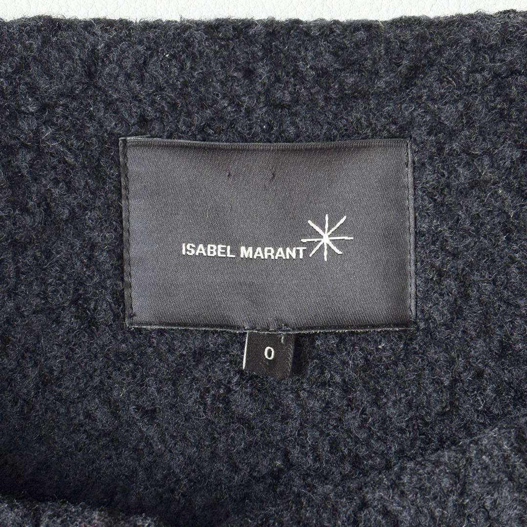 2953y美品　イザベルマラン　ノーカラーボアロングコート　黒