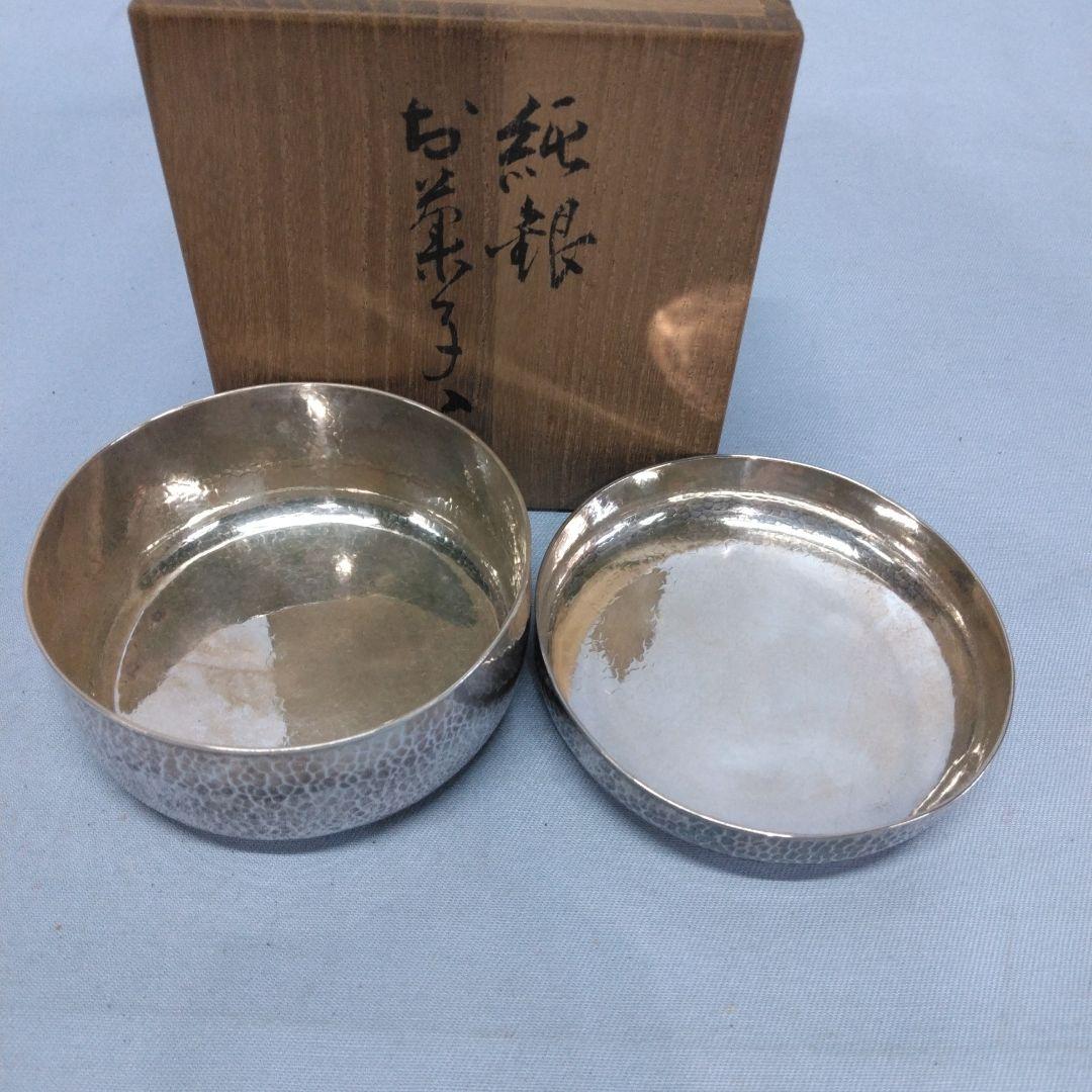 純銀製　 やんぽ　お菓子入れ　槌目模様　 茶道具　 共箱付き