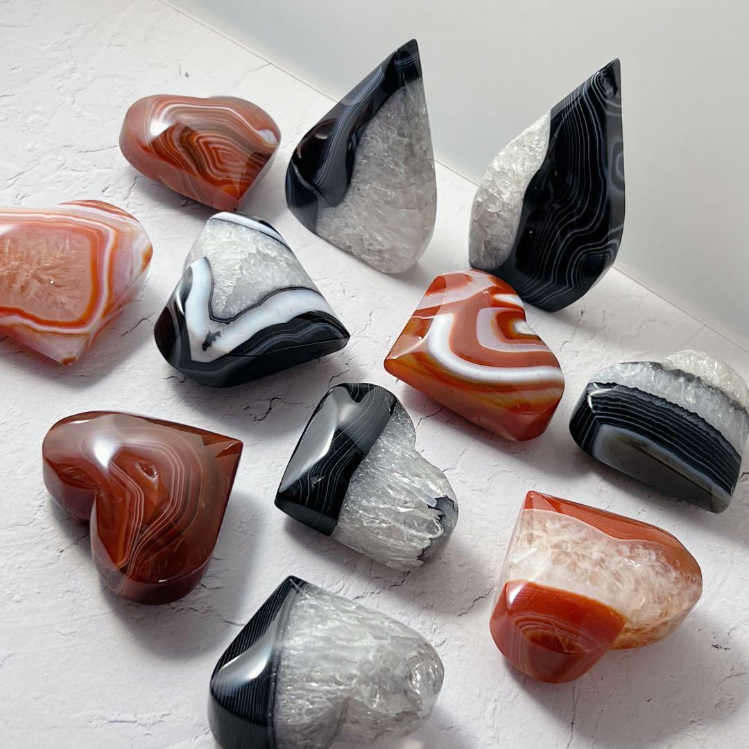 天然石 ブラックアゲート＆カーネリアン ハートパーム＆フレイム