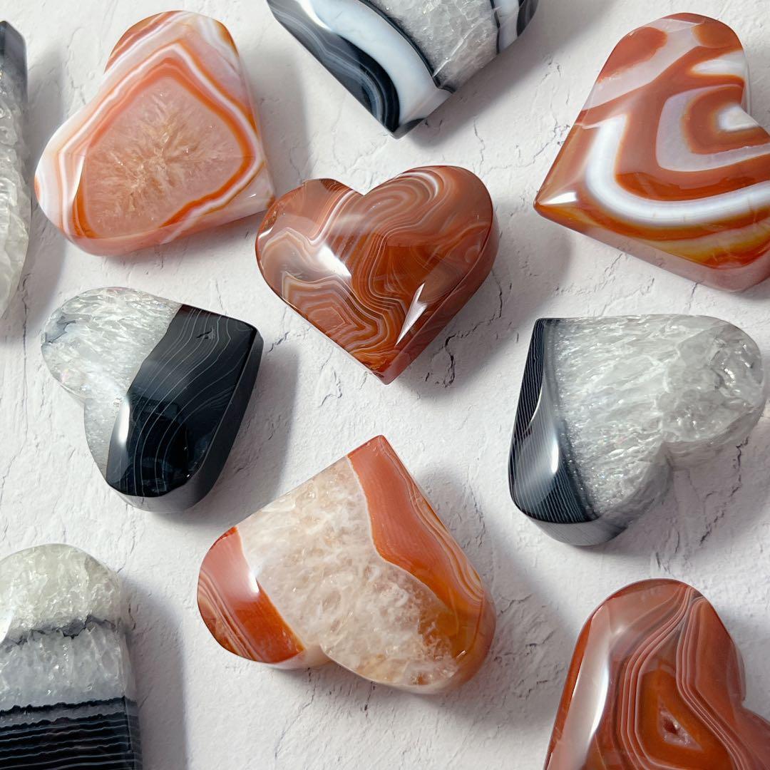 天然石 ブラックアゲート＆カーネリアン ハートパーム＆フレイム