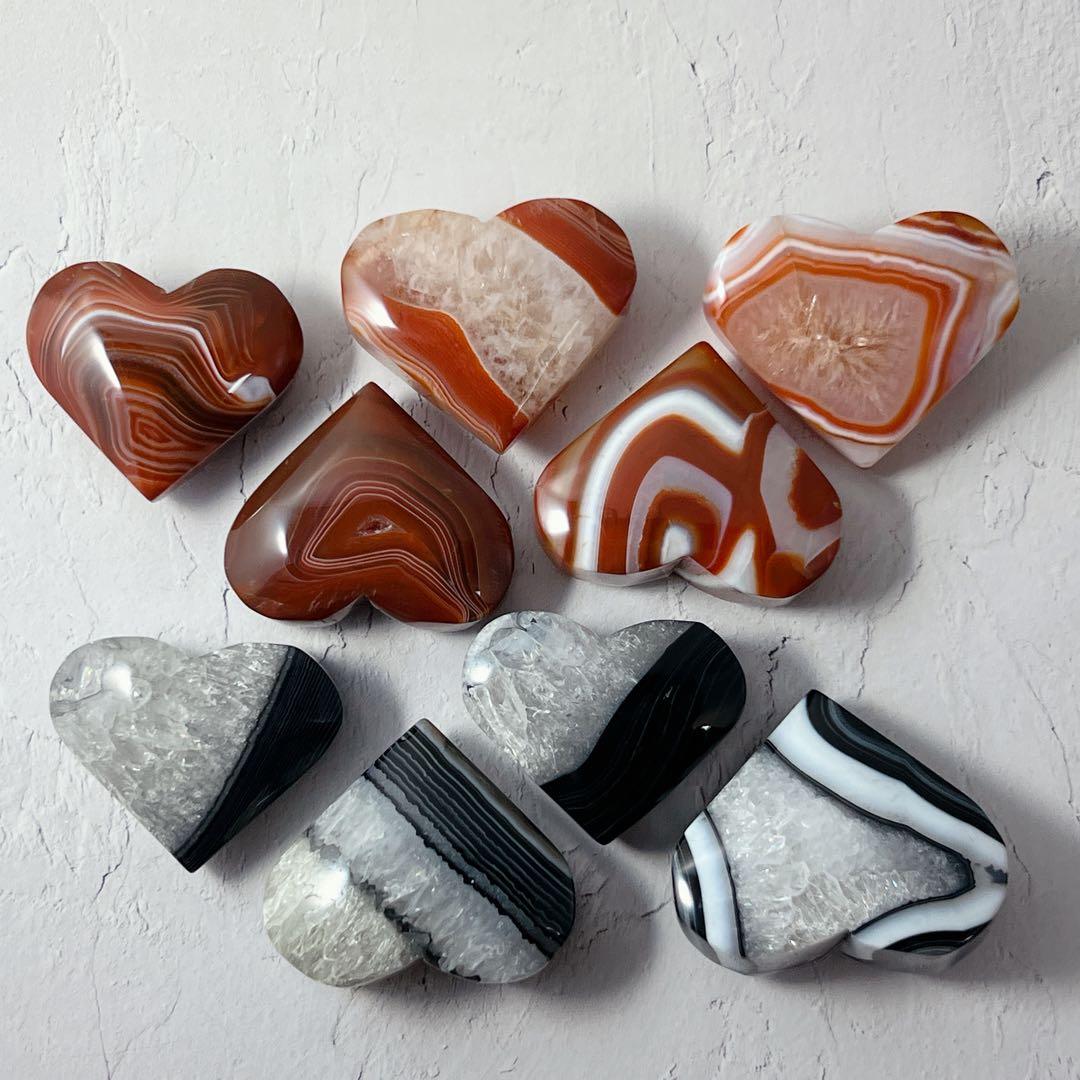 天然石 ブラックアゲート＆カーネリアン ハートパーム＆フレイム