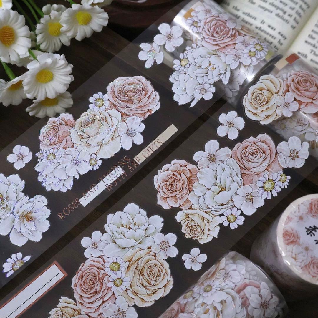 贝壳银 柔花庭 ダイカット加工 5.5m×5m 海外マスキングテープ　海外マステ