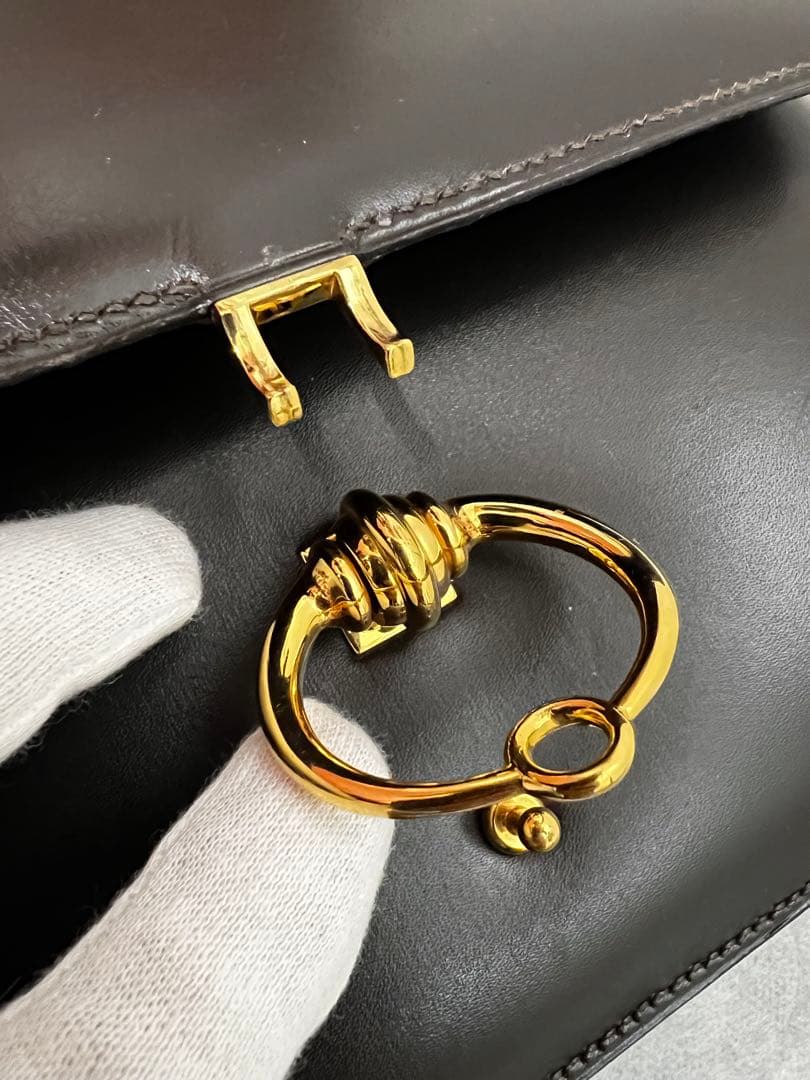 希少　エルメス　セクアナ22　ボックスカーフ　ダークブラウン　刻印不明