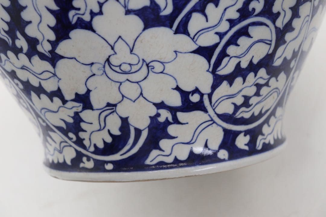 中国　清時代　染付　蓋付大壺　送料込み250221