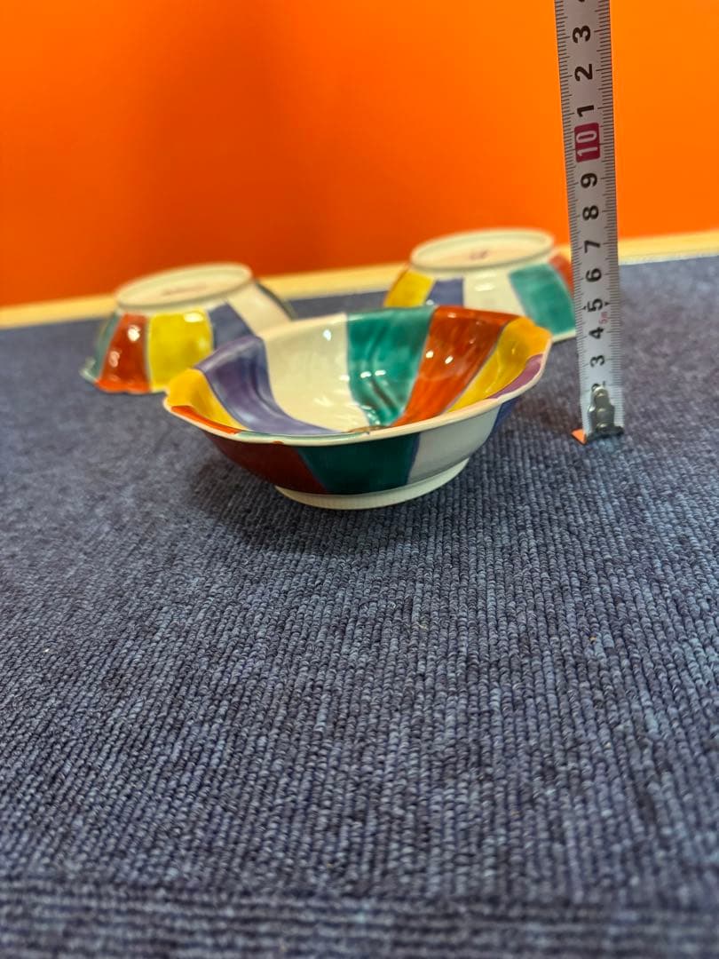 1979 九谷焼 上出長右衛門窯 紙風船 花形皿 3客