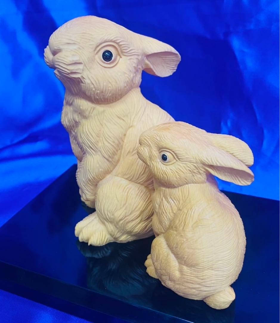 黄楊彫り　親子うさぎ