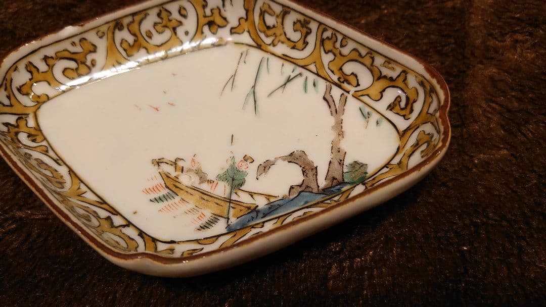 古九谷　九谷焼　菱形皿　蔵出し　鳥の図　１客