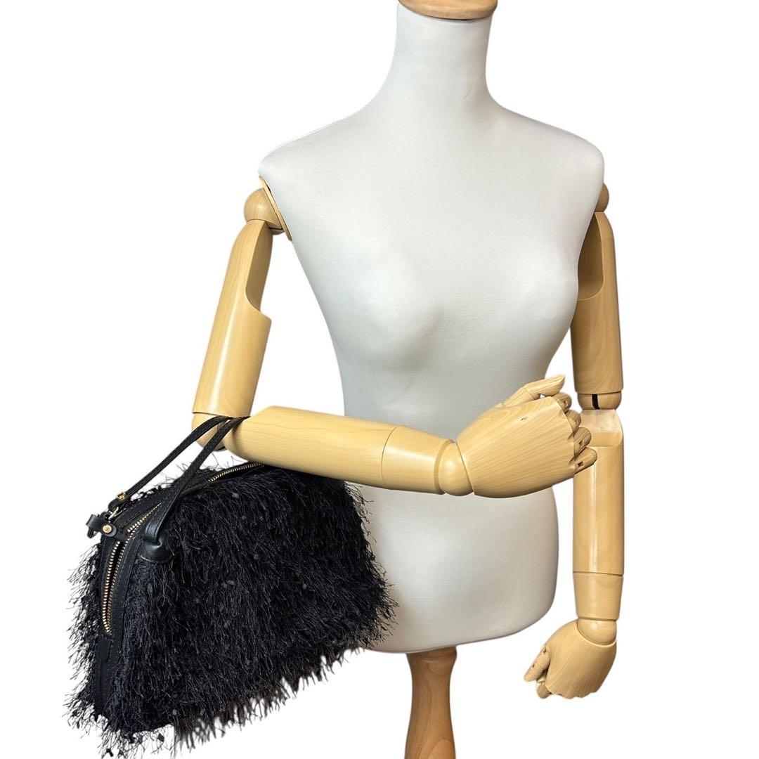 極美品◎ジャンニキャリーニ アリファ 斜めがけ可 ショルダーバッグ フリンジ 黒