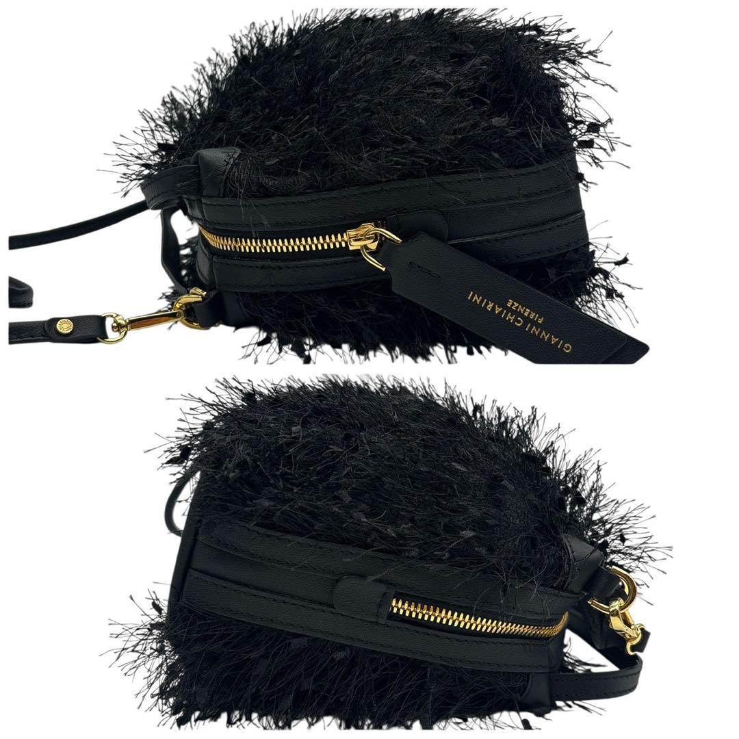 極美品◎ジャンニキャリーニ アリファ 斜めがけ可 ショルダーバッグ フリンジ 黒