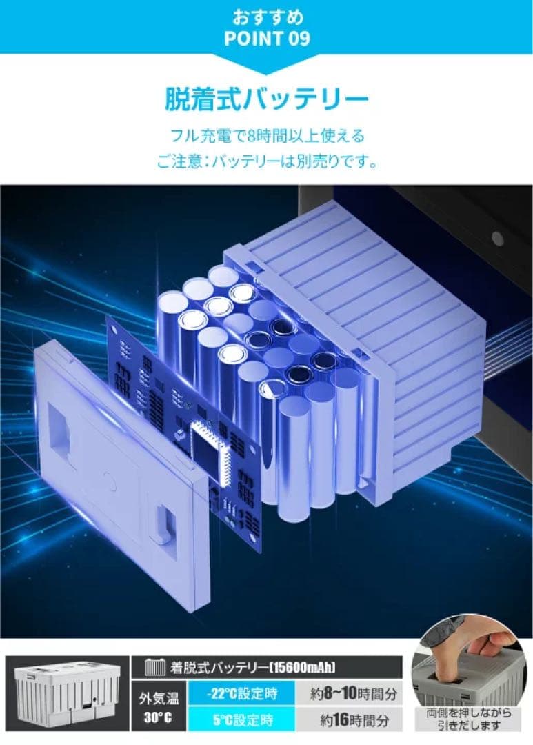 SUNPIE ポータブル冷蔵冷凍庫　車載冷蔵庫12L 専用バッテリー付き