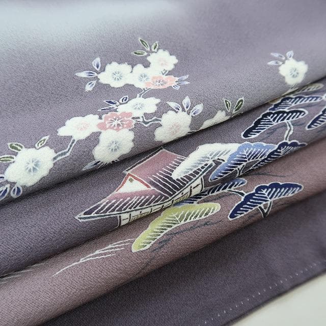 上野屋四代目 上野眞落款 正絹 着物“桜や松竹梅、花開く空模様”訪問着F-17