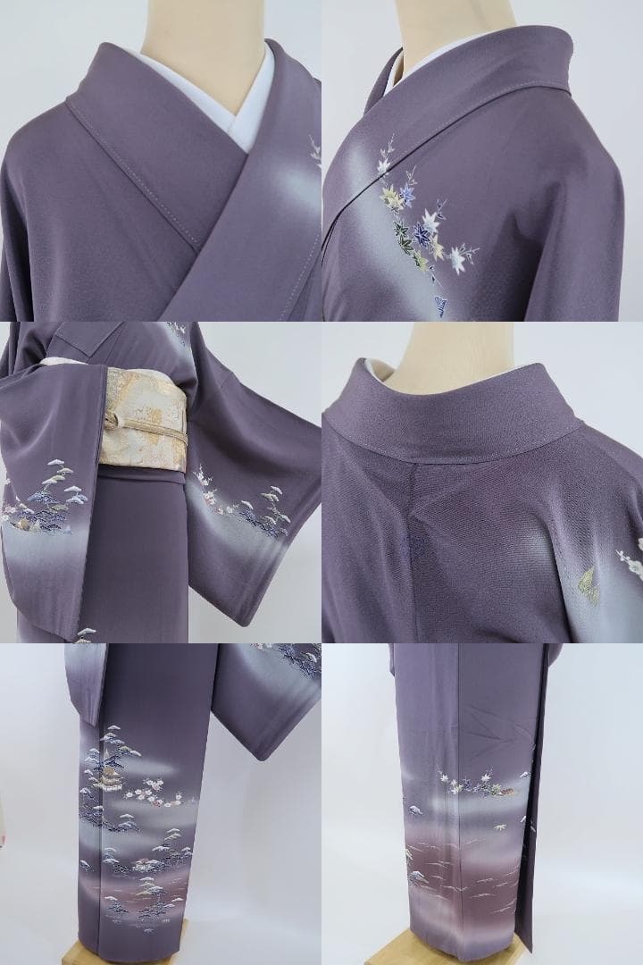 上野屋四代目 上野眞落款 正絹 着物“桜や松竹梅、花開く空模様”訪問着F-17