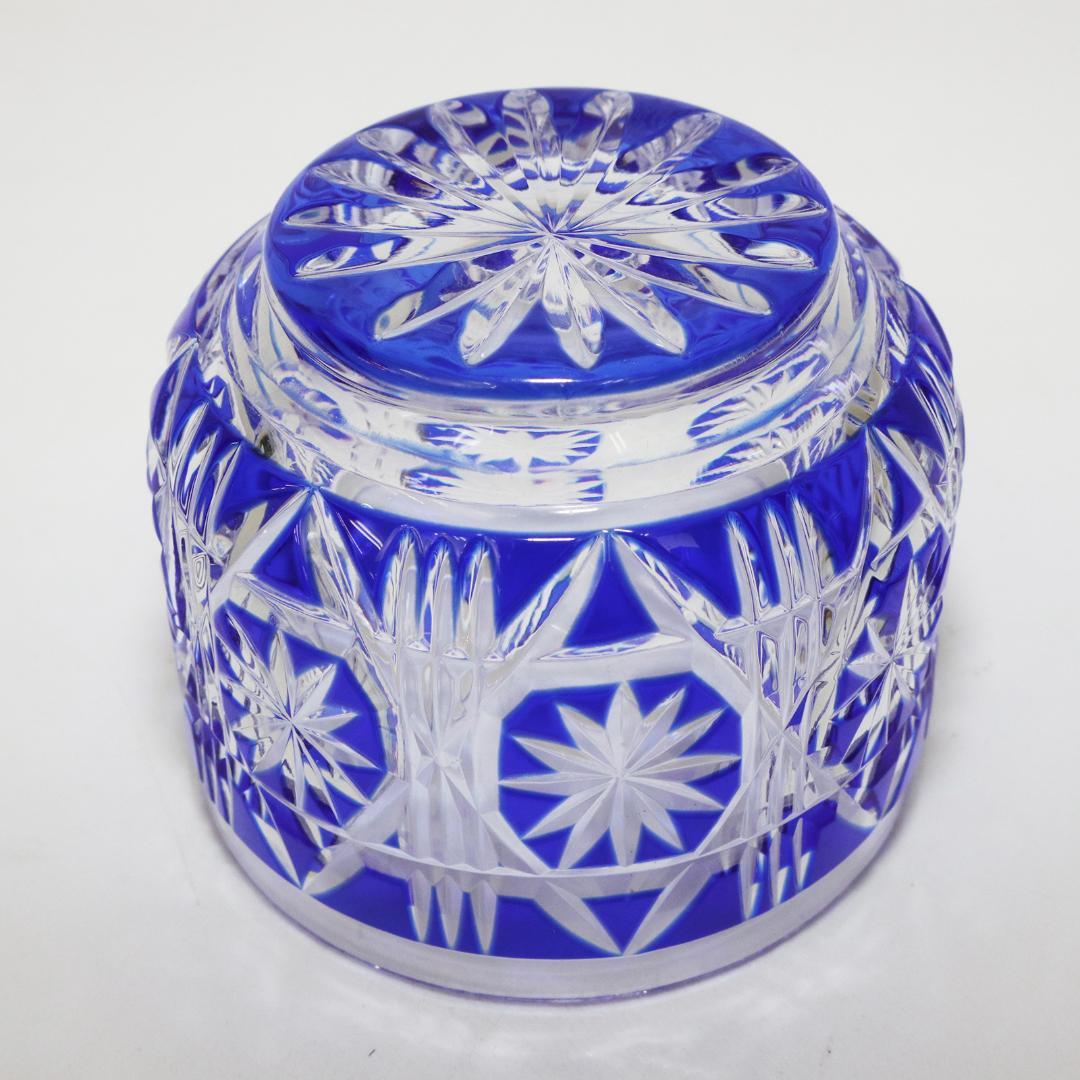 薩摩切子 猪口 八角 籠目文 青　酒器　ぐい呑み　切子