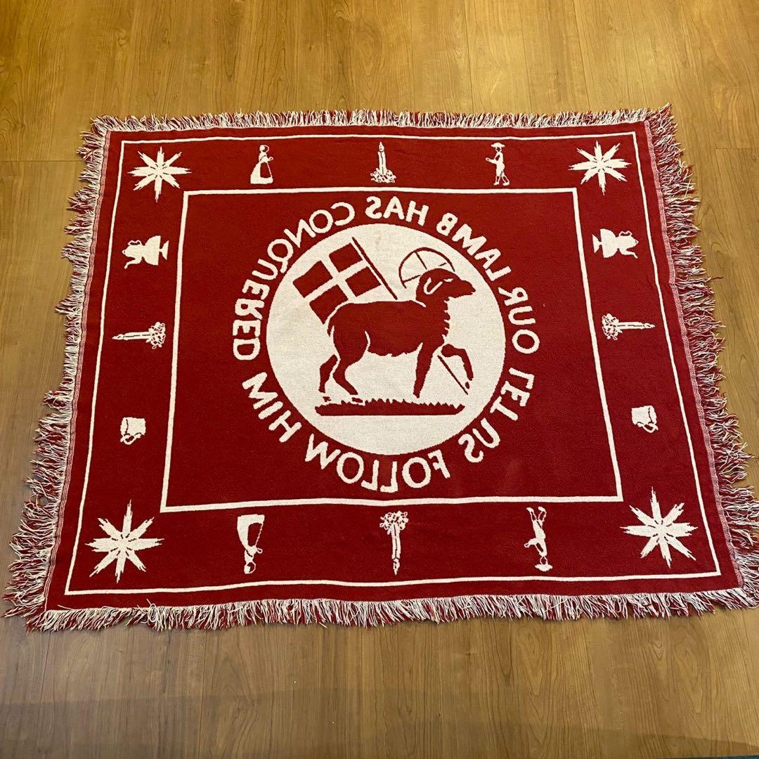 聖書文言 ラムモチーフ ヴィンテージ ゴブラン織 ラグ 両面配色　140×118