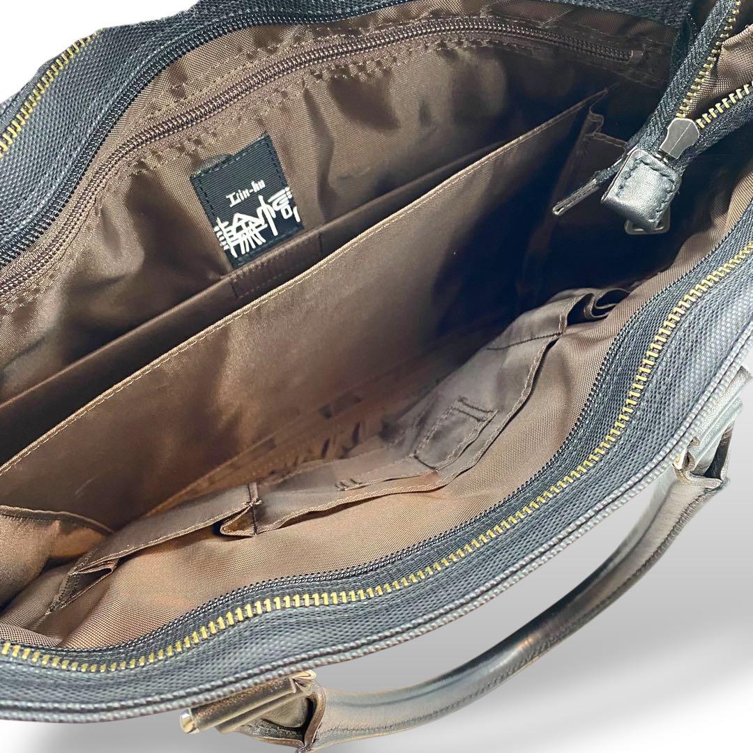 【極美品】輪怐 ビジネスバッグ 格 ブリーフケース 牛革 ナイロン ブラック