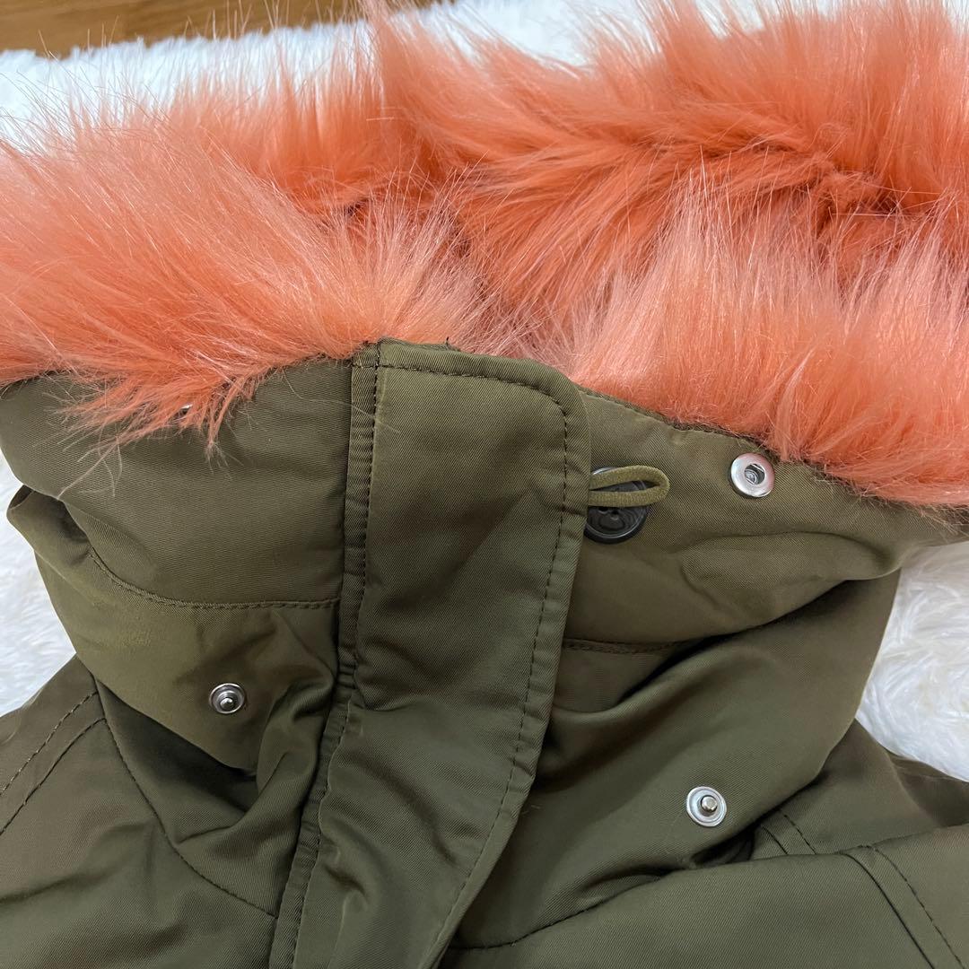 美品　ZARA ピンクファー モッズコート M N3B カーキ　ザラ　77302