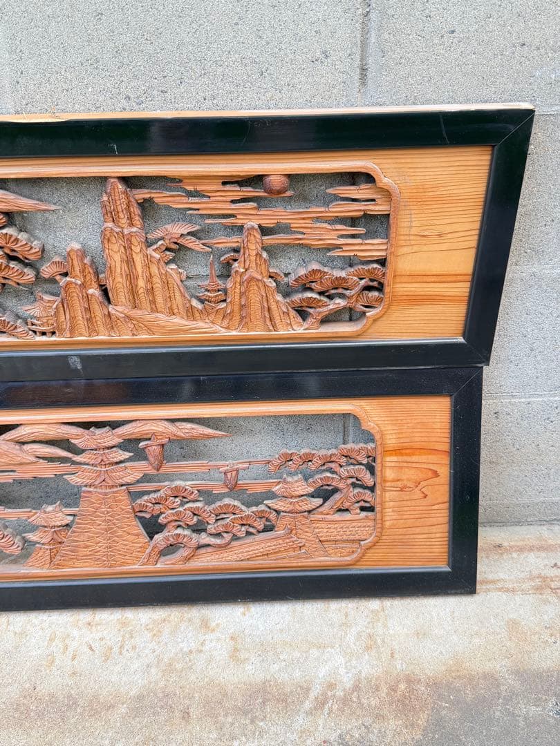 【送料込み】希少★欄間　2点セット　建具　木彫り彫刻　日本伝統工芸品　松