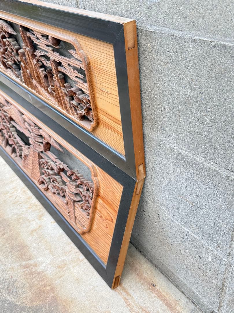 【送料込み】希少★欄間　2点セット　建具　木彫り彫刻　日本伝統工芸品　松