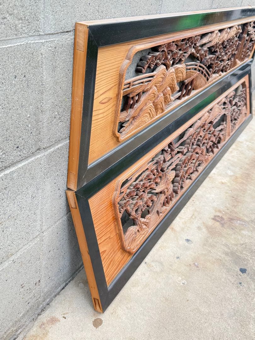 【送料込み】希少★欄間　2点セット　建具　木彫り彫刻　日本伝統工芸品　松