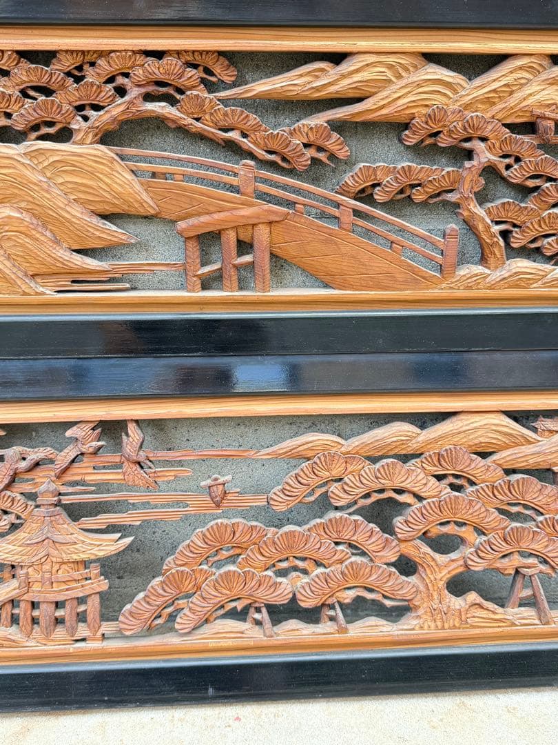 【送料込み】希少★欄間　2点セット　建具　木彫り彫刻　日本伝統工芸品　松