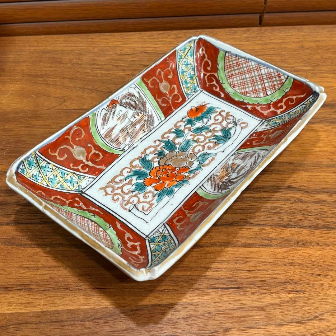 江戸時代　伊万里焼　赤絵　角皿　５枚　完品
