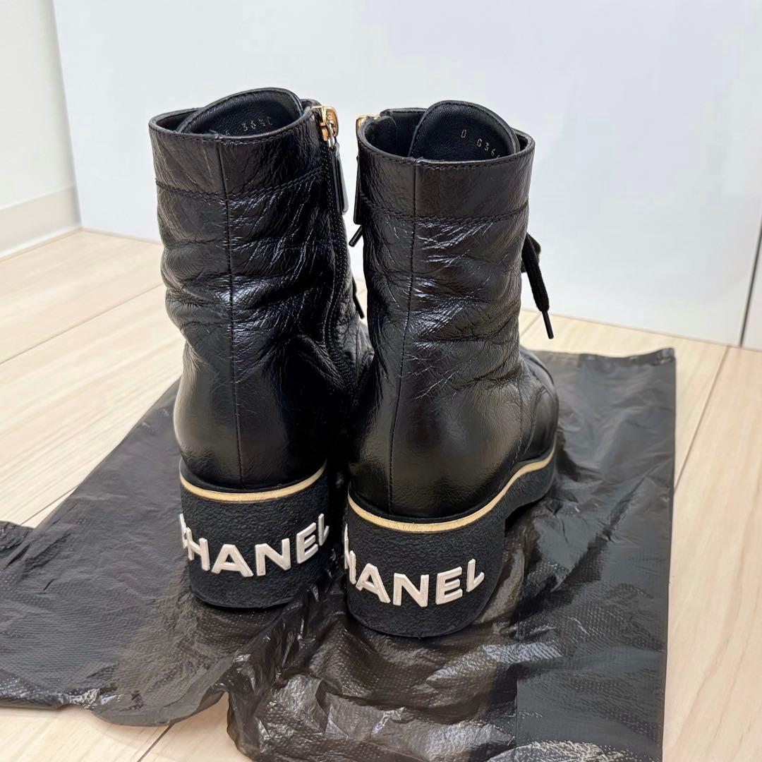 CHANEL シャネル レースアップシューズ ブーツ バックロゴ ココマーク