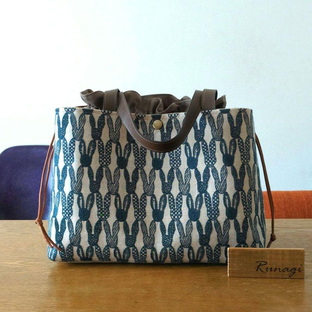 ＊SALE＊【1555】大きいサイズのあおりポケット巾着バッグ＊ミナペルホネン