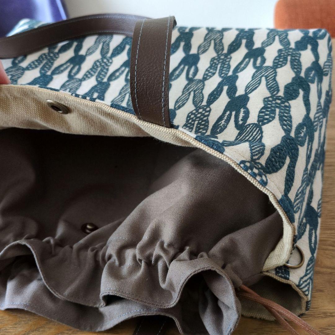 ＊SALE＊【1555】大きいサイズのあおりポケット巾着バッグ＊ミナペルホネン