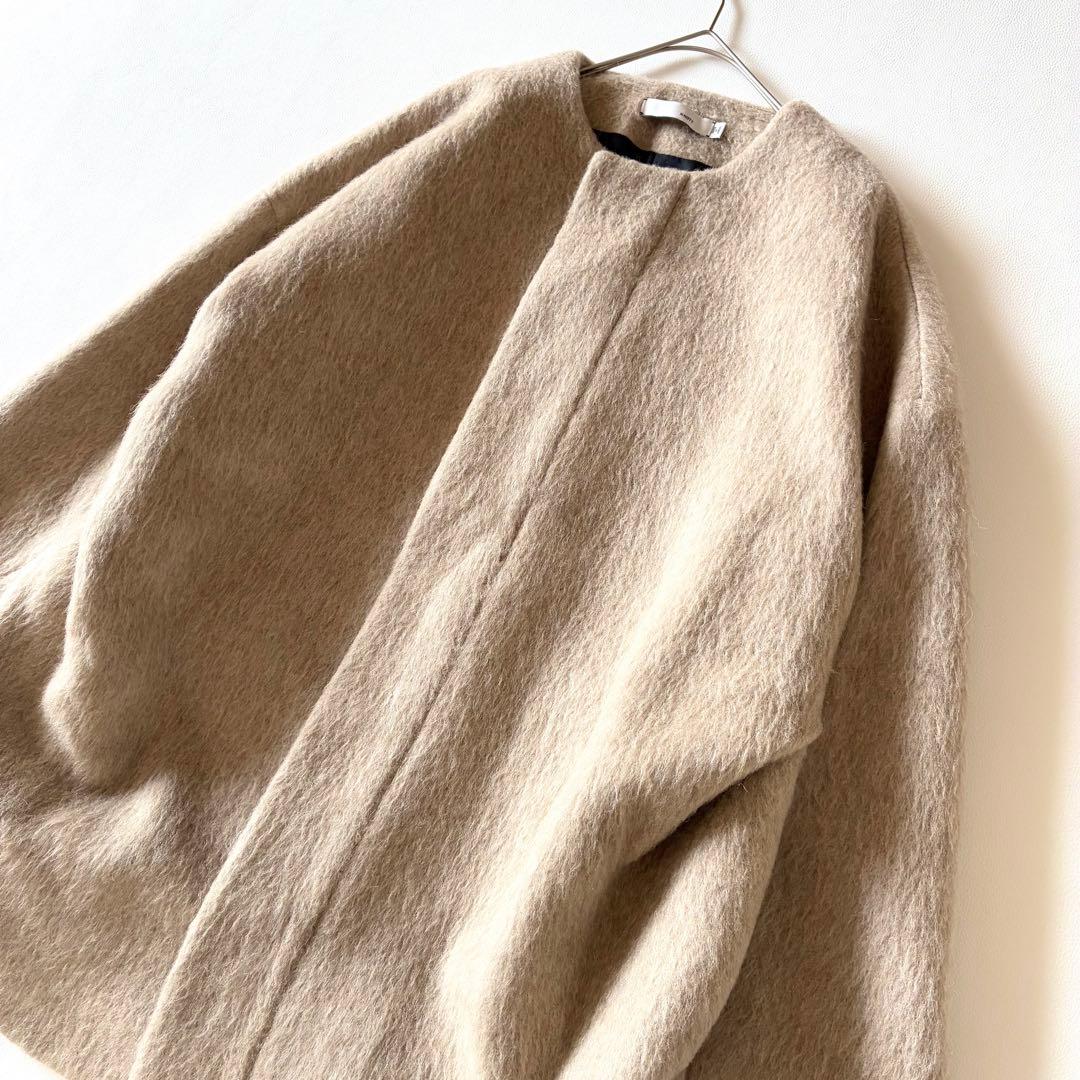 ノット　現行　TOMORROWLAND　ノーカラーシャギーコート　ウール　モヘア