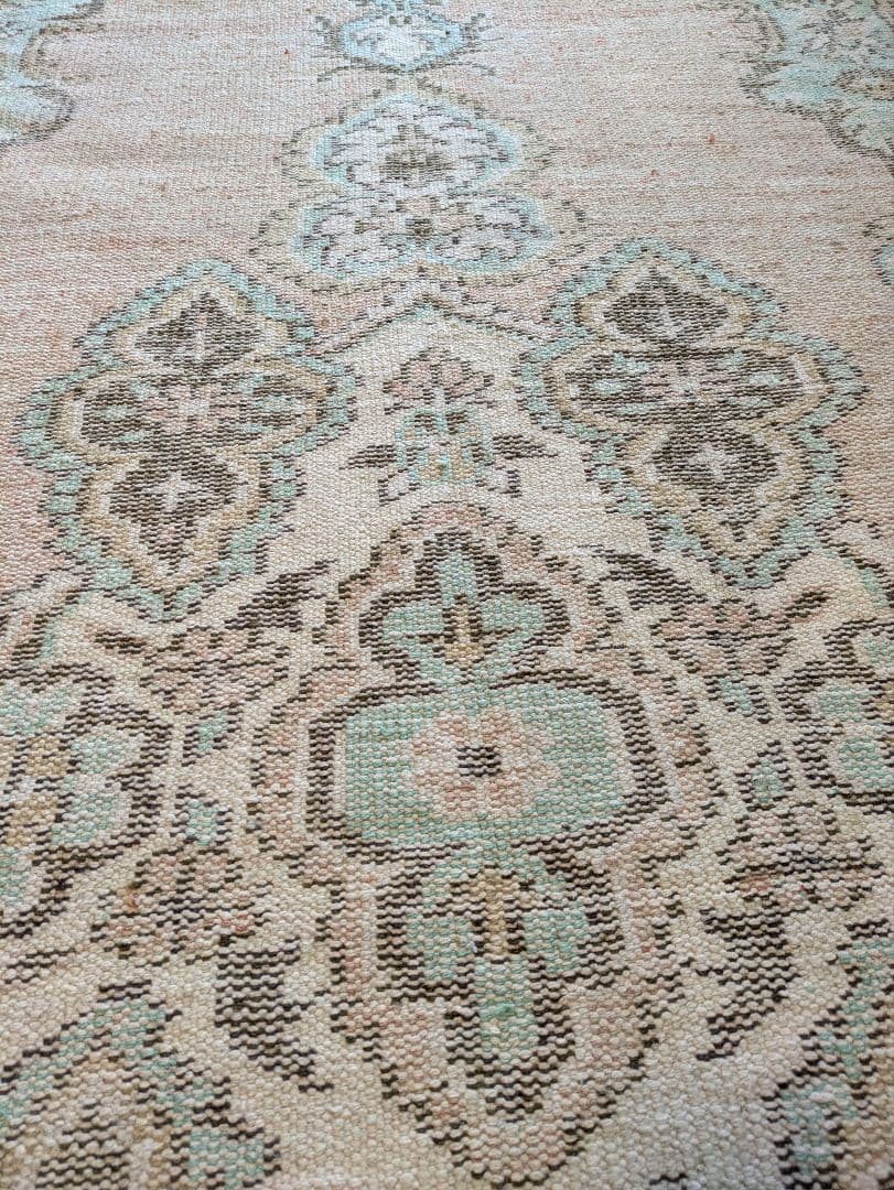 大判163×258 シャビーサーモン×エメラルドグリーン　トルコヴィンテージラグ